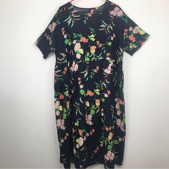 Romacci Navy Blue Floral Print Lightweight Cotton Popover Dress NEW - Picture 7 of 12
